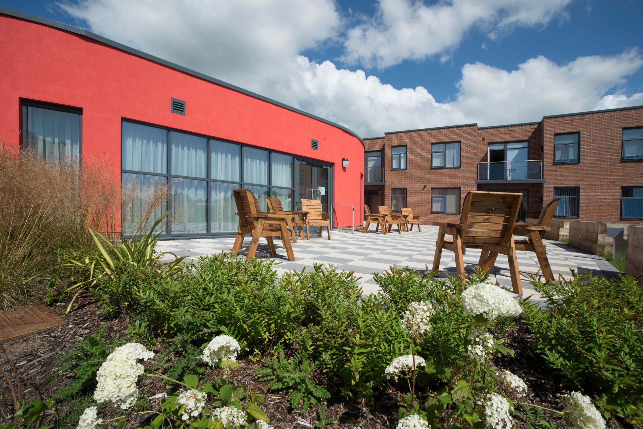 Outdoor seating area at Hafan Cefni, Llangefni